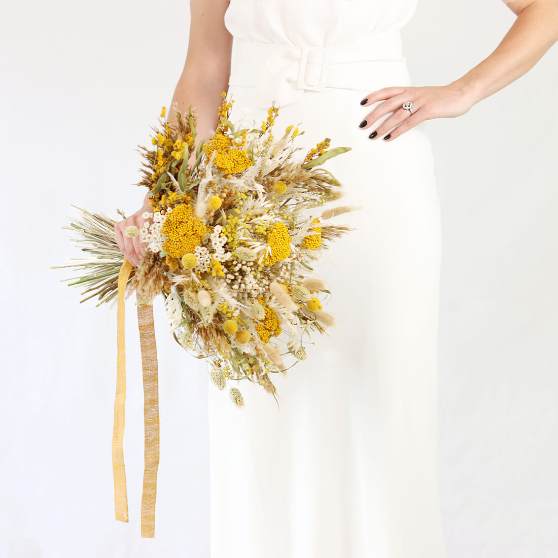 Mimosa Bridal Bouquet preserved and dried wedding flowers by Shida Preserved Flowers