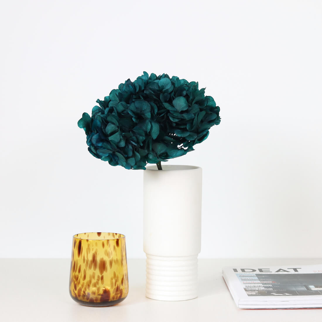 Teal hydrangea preserved and dried flower stem from Shida Preserved Flowers